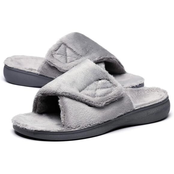 Women's Plantar Fasciitis Fuzzy House Orthopedic Adjustable Slippers With Arch - Picture 1 of 14